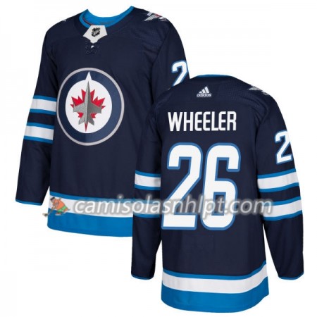 Camisola Winnipeg Jets Blake Wheeler 26 Adidas 2017-2018 Navy Azul Authentic - Homem